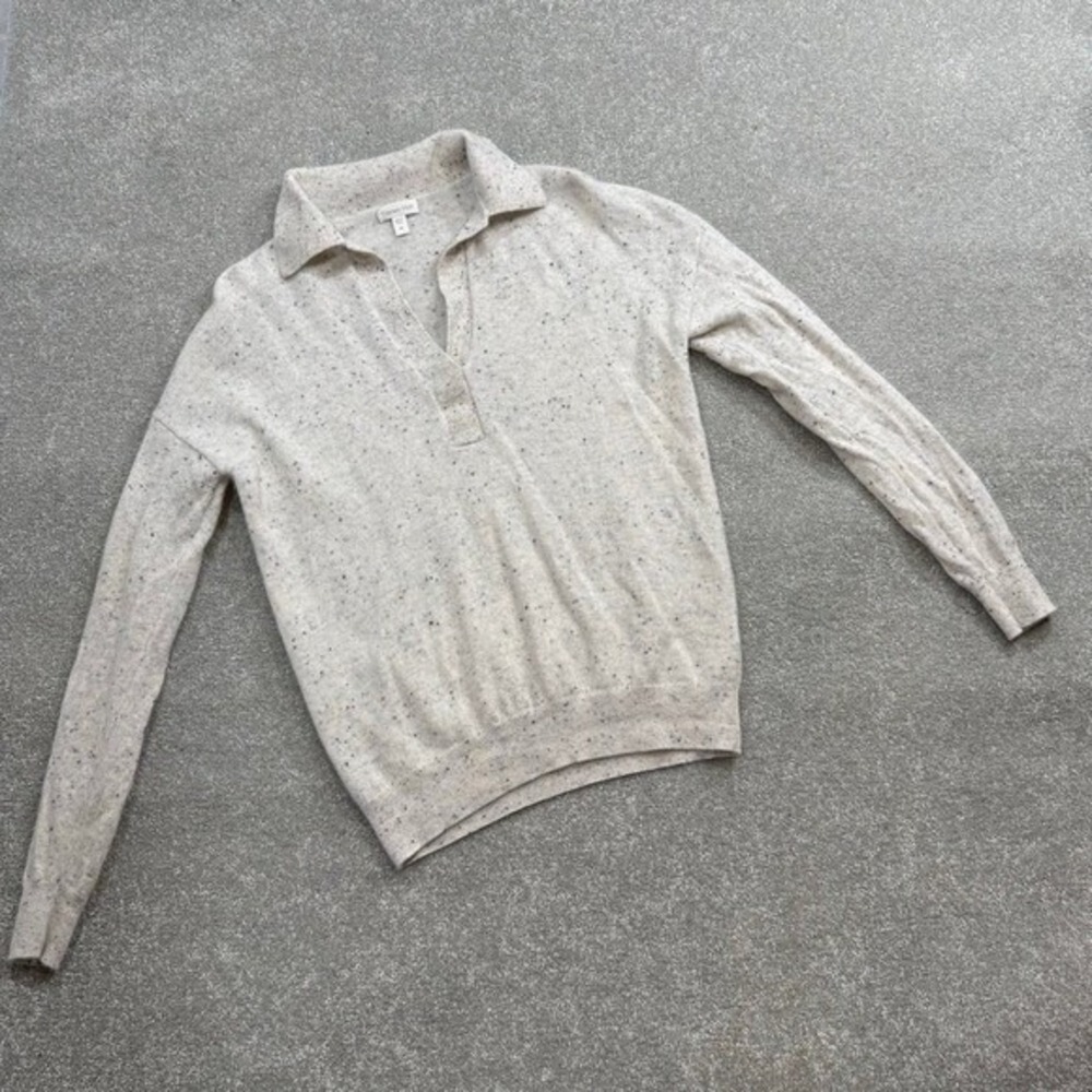 GARNET HILL Essential Cashmere Polo Sweater Cream‎ Speckled XS Oversized Donegal - Picture 7 of 14